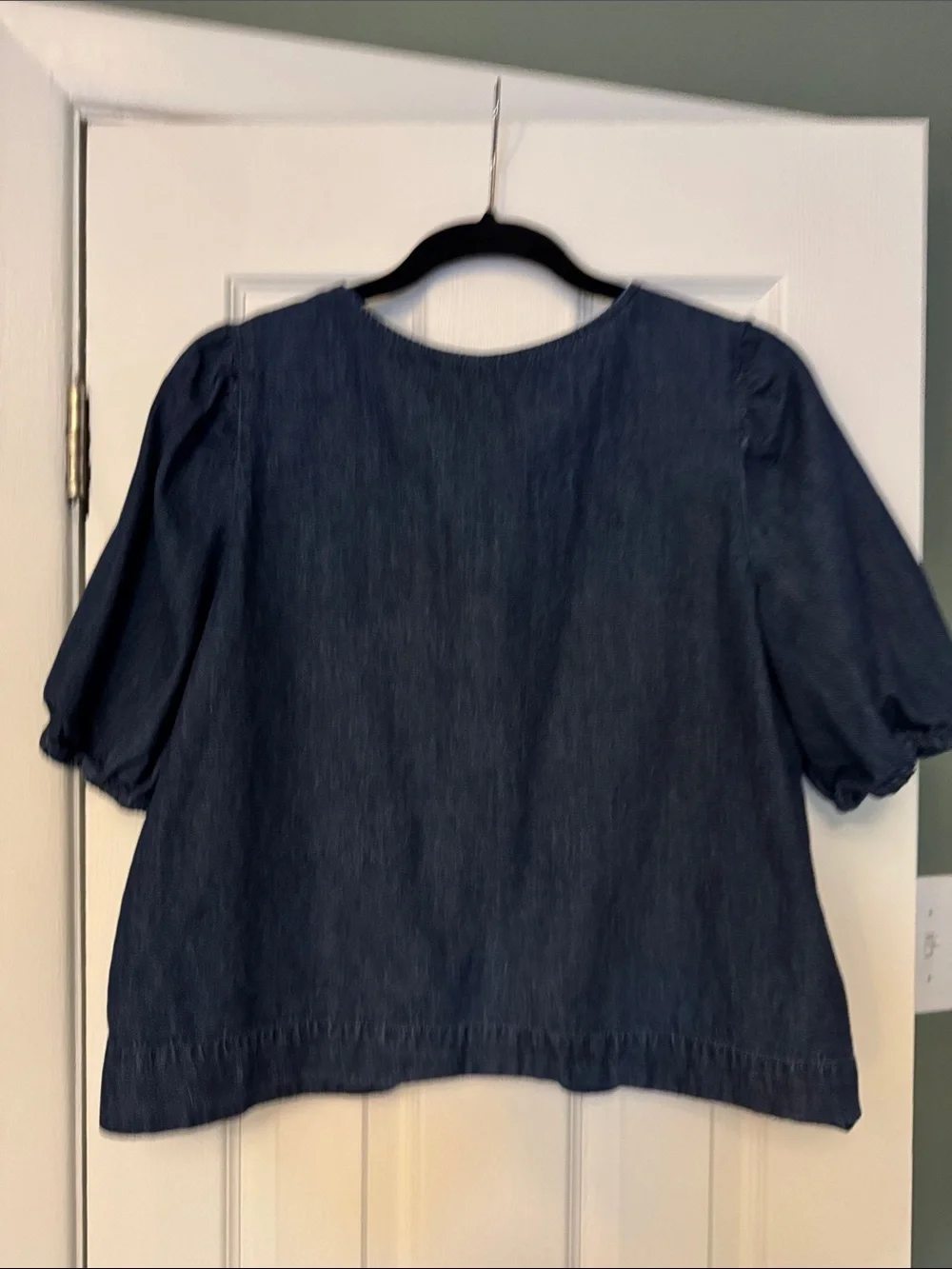 LOFT Indigo Denim Tie-Front Puff Sleeve Blouse